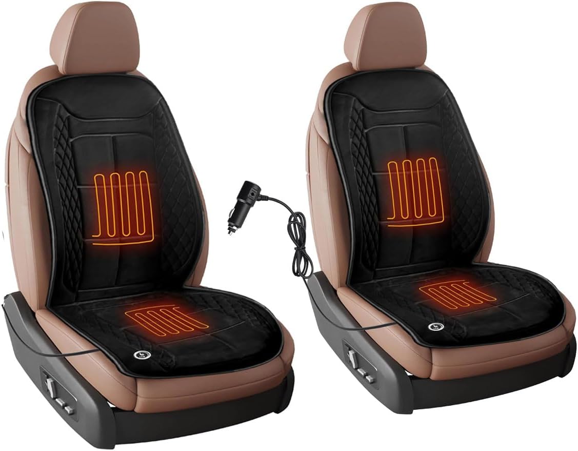 2Pcs Car Travel Heated Seat Cushion Premium Quality Classic Black Comfortable Soft Chair Cars Seat Cushions,Comfortable Seat Covers (Black)