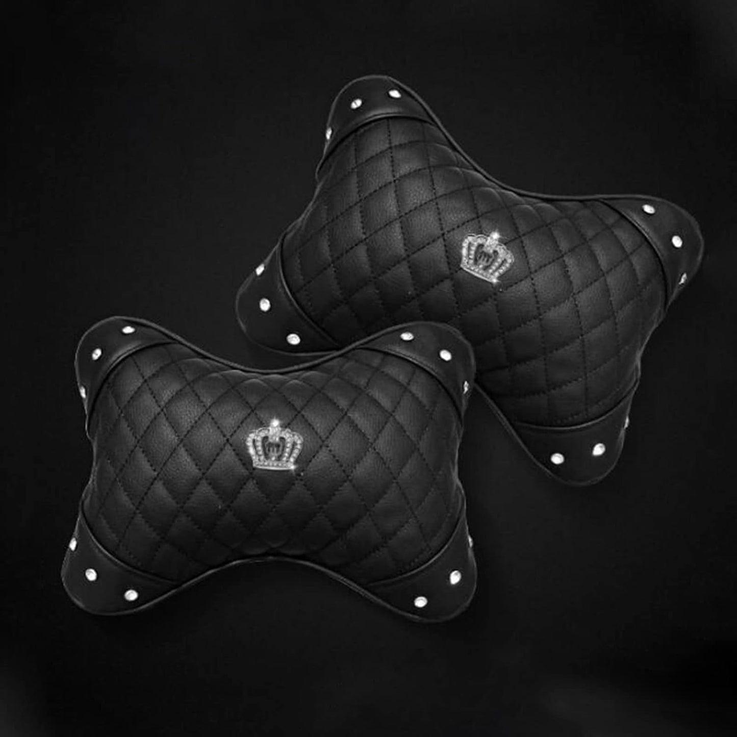 2 Pack Car Neck Pillow Auto Head Neck Rest Cushion Bling Relax Neck Support Headrest with Rhinestone Crown Comfortable Soft Pillows for Car Seat
