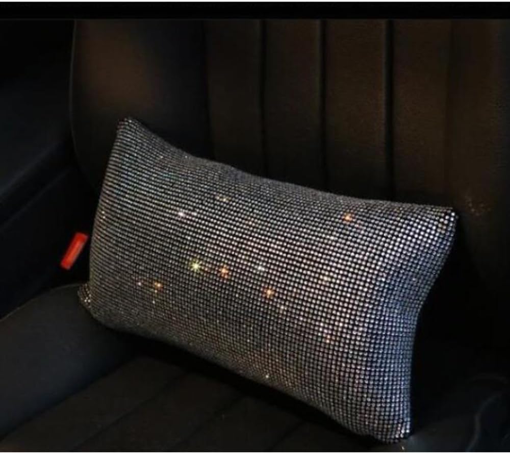 Luxury Sparkling Full Diamond Waist Cushion Plush Car Accessories Lumbar Support Pillow(Silver)