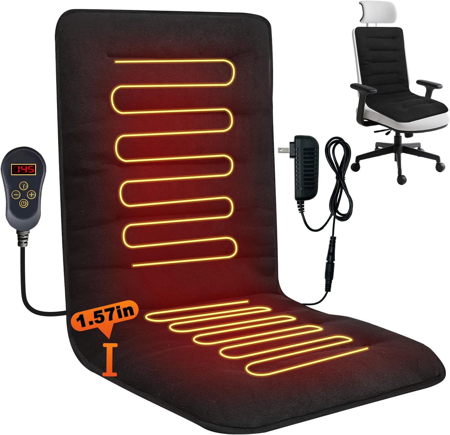 Heated Seat Cushion for Office Chair - 12V Heating Pad with Thick Warmth Fabric in Winter- 7 Temp Levels & 12H Timer- Fast Heating Soft Seat Cover for Back,HIPS Etc.Gift Packaging