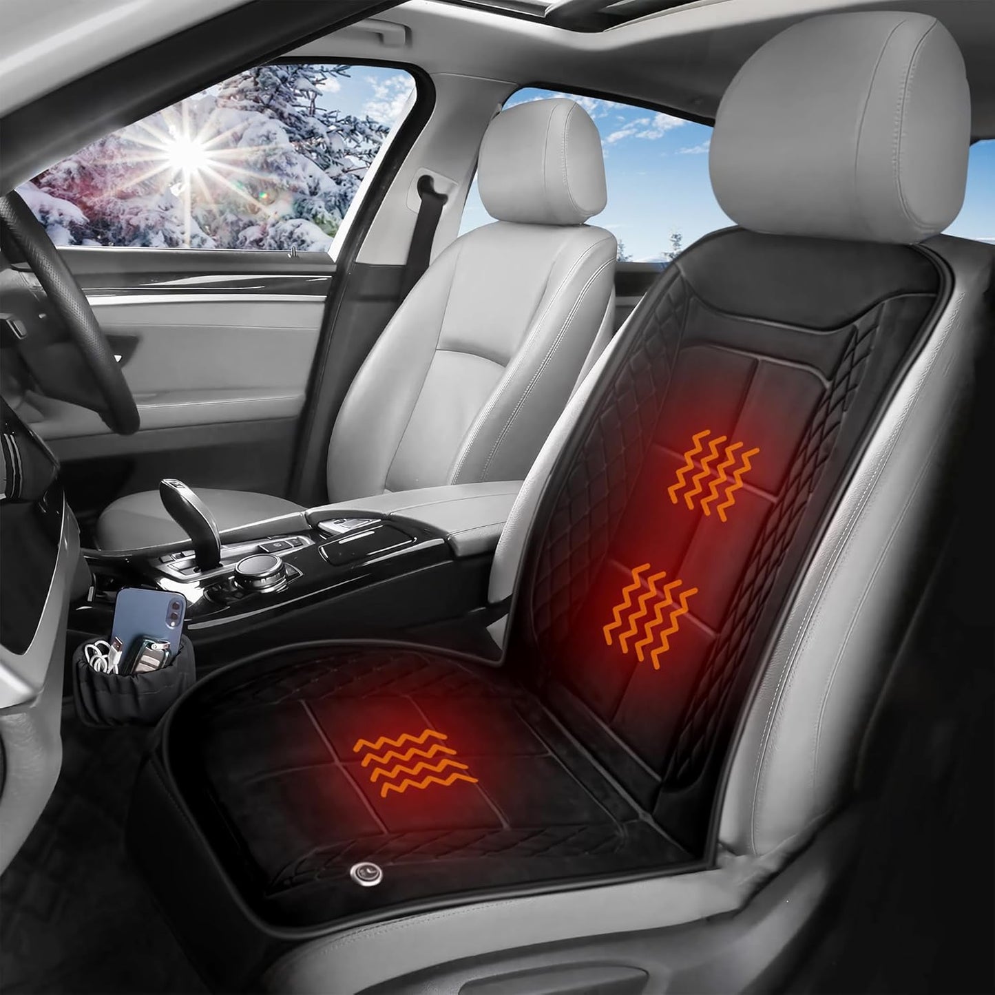 Comfortable Leather Unique Seat Cushion,Universal Seat Cover Pad,Soft Seat Cushions with Full Back Front Seat Covers Protector (Black)