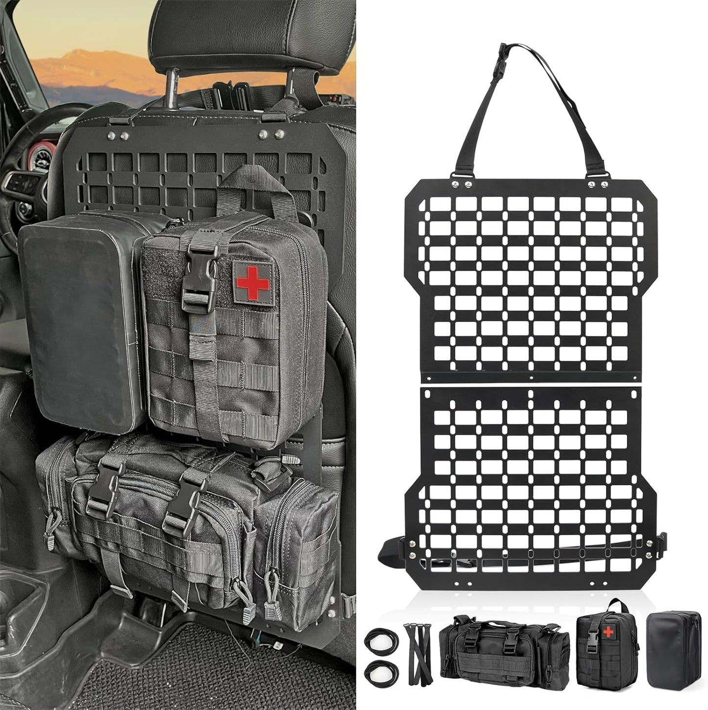 Tactical Truck Organizer with Panel and 3 Storage Bags - Modular Tailgate Panel Vehicle Seat Cover