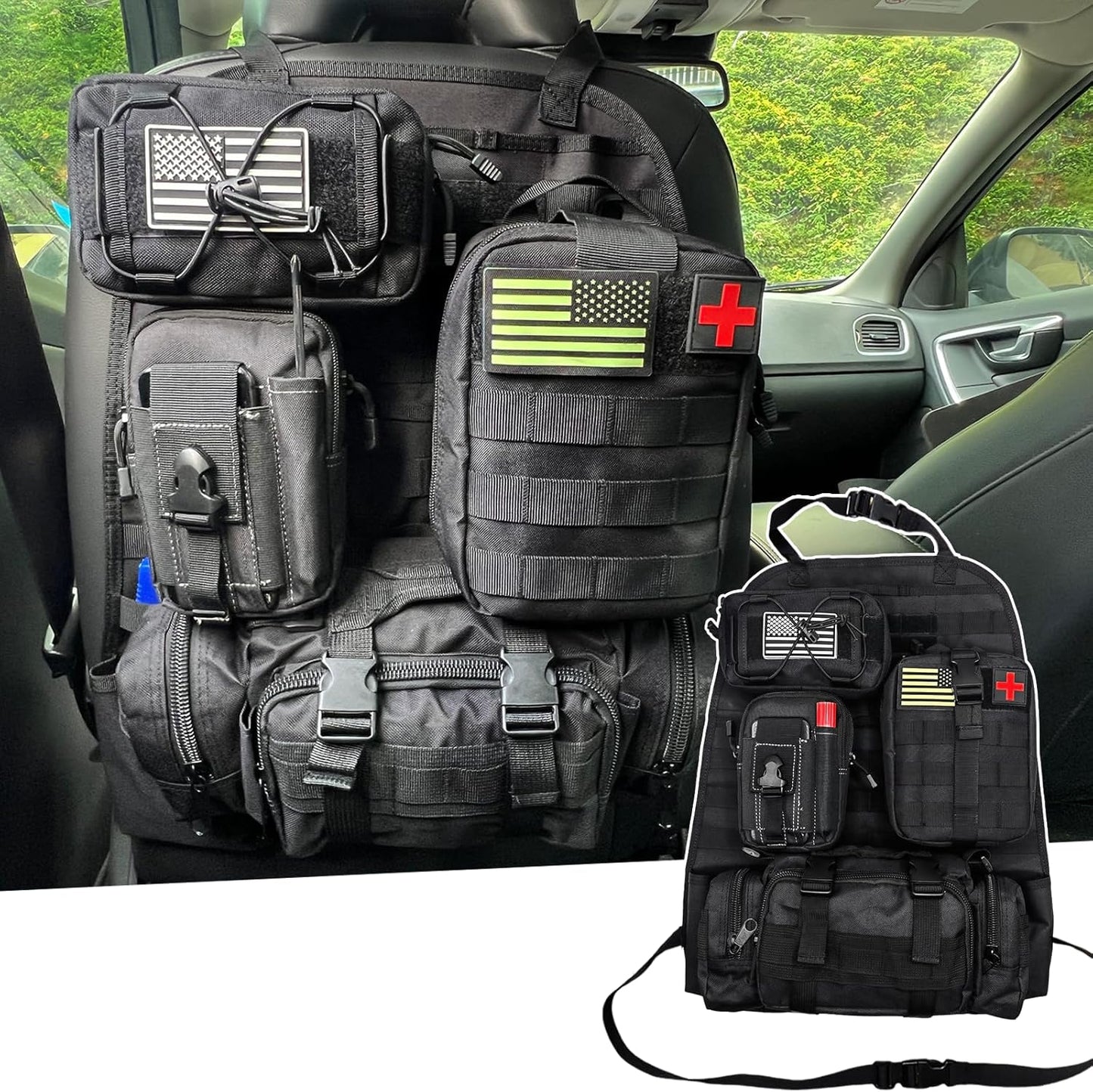 Tactical Car Seat Back Organizer With 4 Detachable Pouches Universal Upgrade Tactical Vehicle Panel Organizer fits for Most of Car Truck Ford Jeep Vehicle