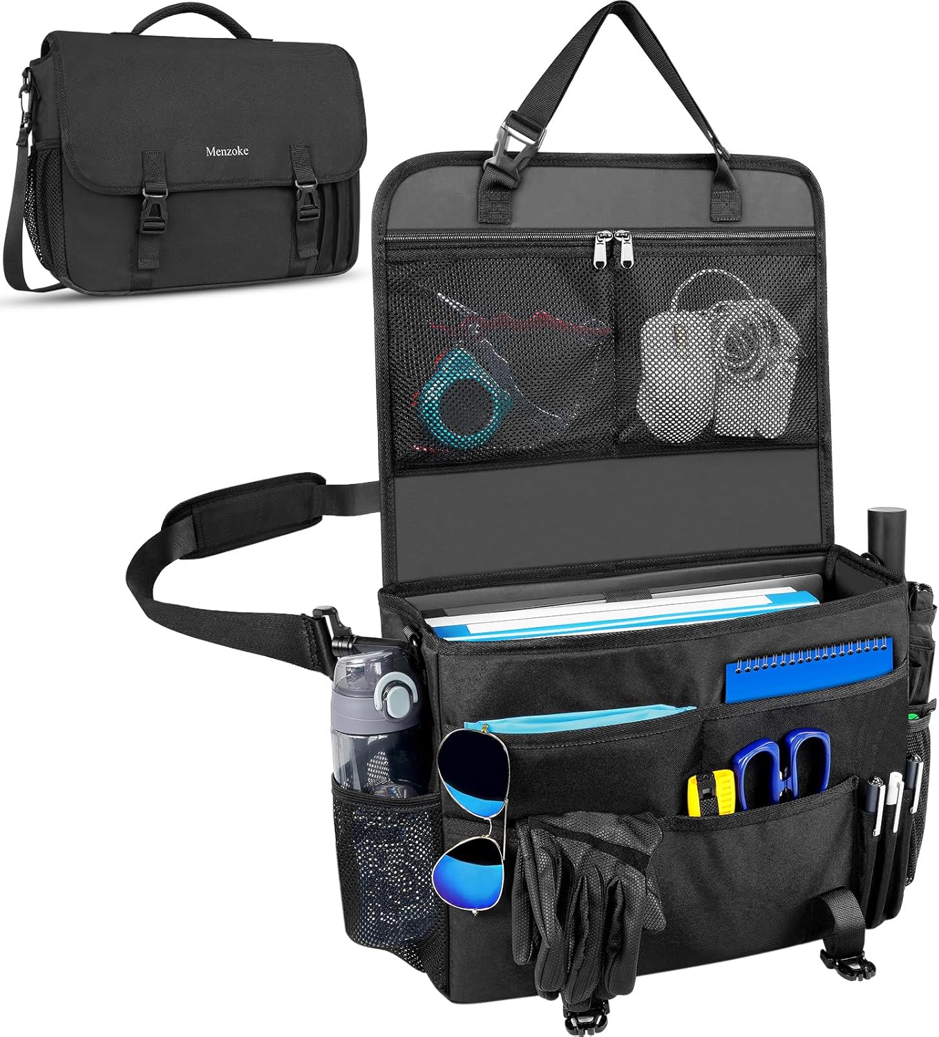 Car Front Seat Organizer, Patrol Bag Law Enforcement, Hanging Passenger Seat Car Organizer with 17 Inch Laptop Storage, Adjustable Strap Backseat Organizers for Truck Office, Police, Black