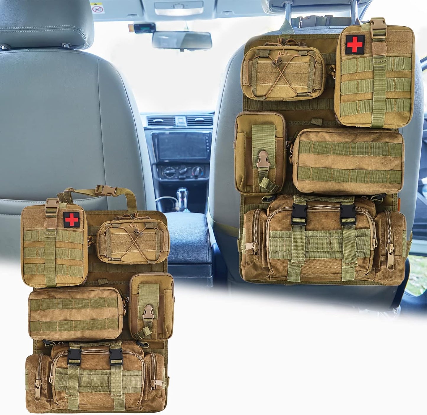 Universal Tactical Seat Back Organizer Vehicle Panel Organizer Storage Bag with 5 Detachable Pouch for All Vehicel Such as Jeep,Truck,SUV, Car, Ford,Chevy etc
