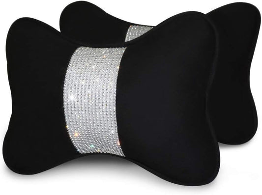 eing 2 - Pack Bling Car Seat Neck Rest Pillow Soft Plush Crystal Headrest Head Support Cushion Car Decor Accessories for Women,Universal Fit for Car Seat Headrest, Black