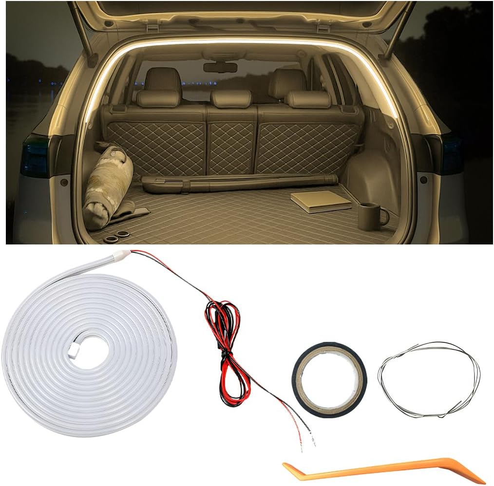 Car Trunk LED Strip Light, 6.56FT Silicone Flexible Cuttable Vehicle Trunk Cargo Ambient Lighting, Waterproof Bright Auto Trunk Interior Lamp Decoration, Universal for SUV RV Truck (Yellow)
