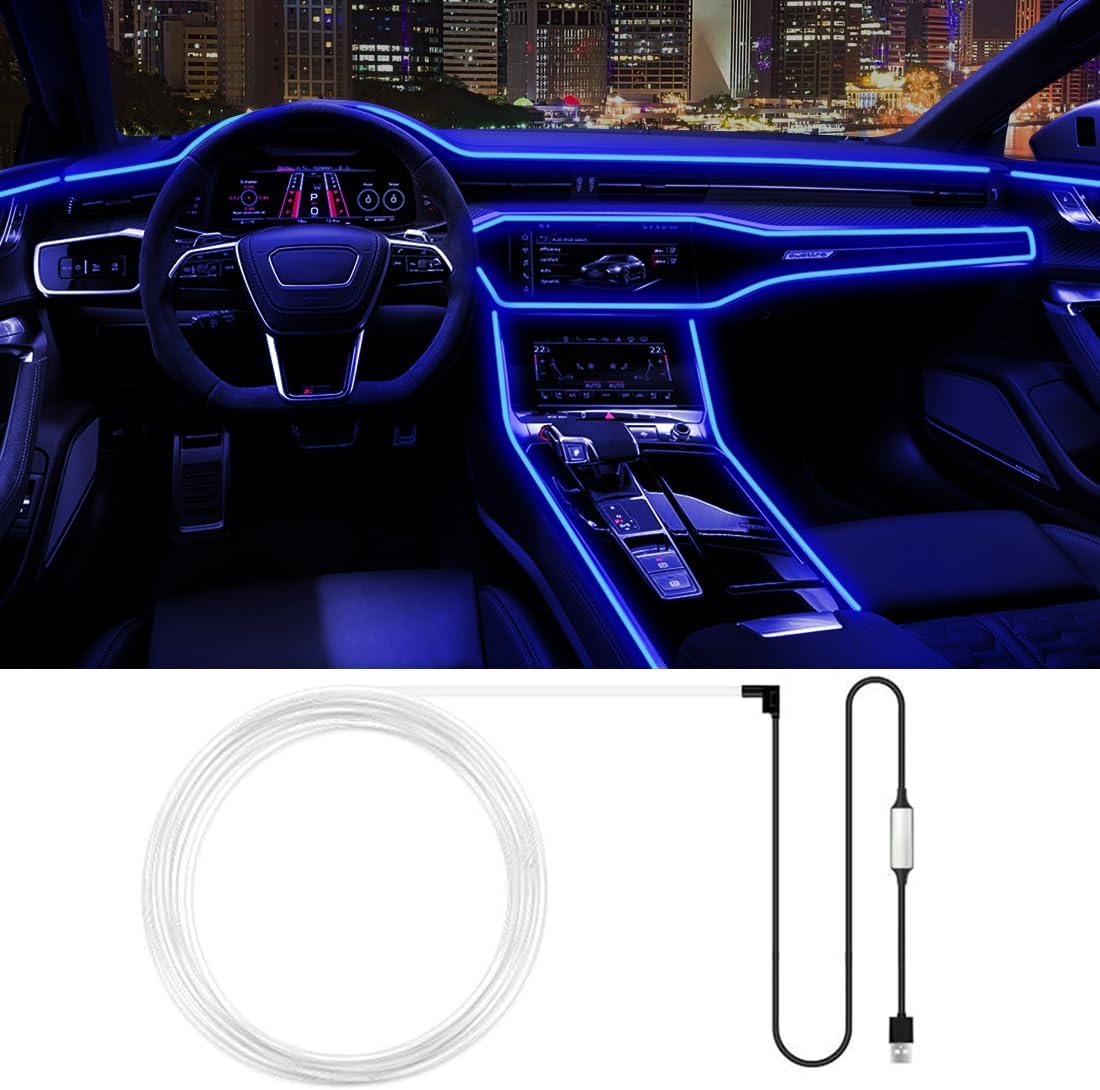 Interior Car LED Strip Lights, Multicolor Neon Wire Ambient Lighting Kit, USB Fiber Optics Strip Accessories for Car Center Console & Dashboard Decorations