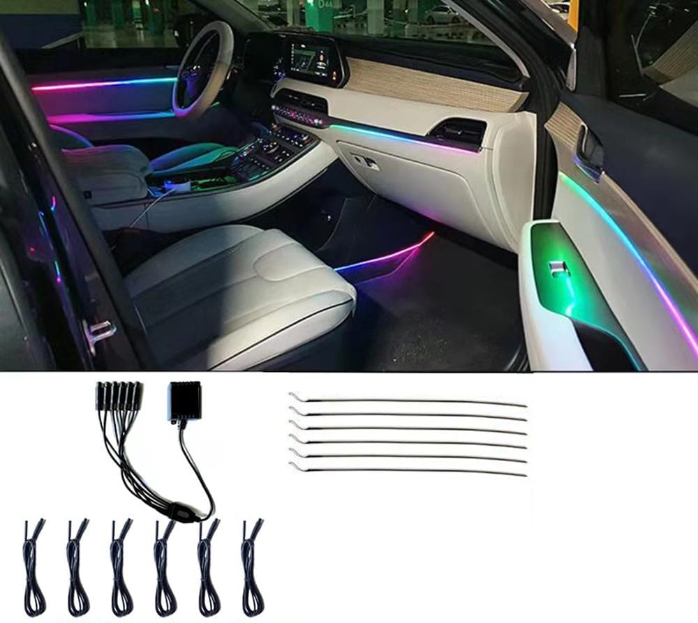 Car Interior led Ambient Lighting, Symphony RGB Car LED Strip Light, 6 in 1 with 204 inches Acrylic Fiber Optic, Multicolor Ambient Lighting Kits, Music Sync Rhythm,Sound Active Function