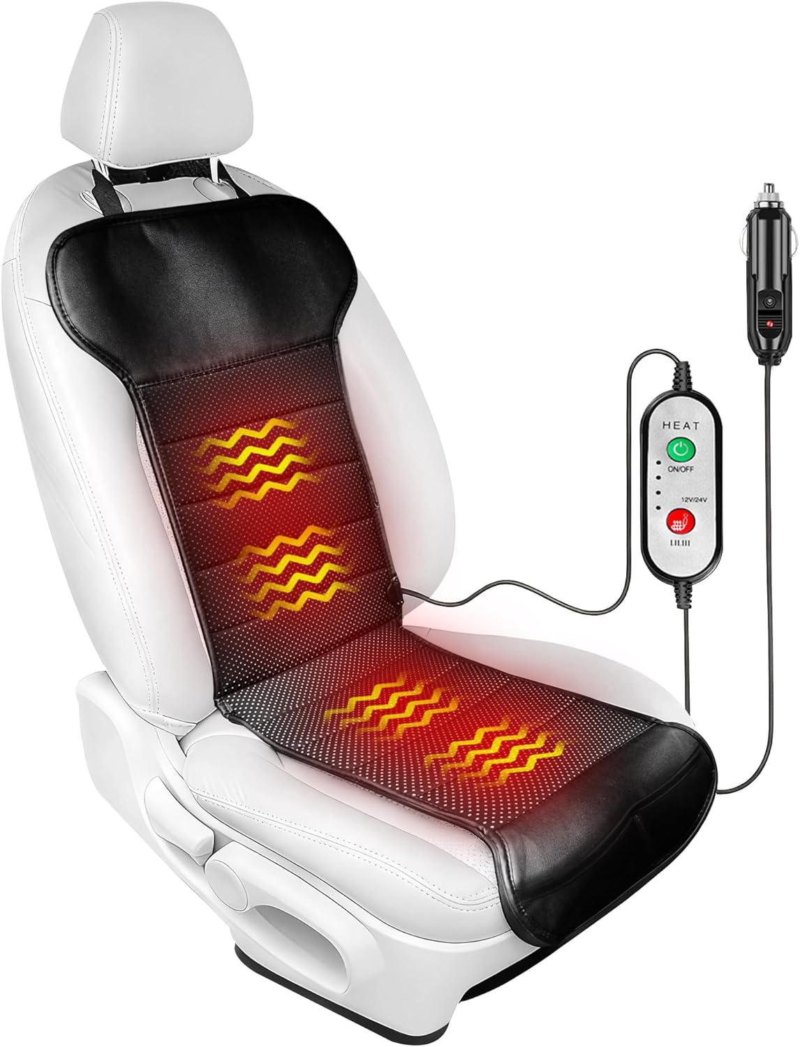 Leather Front Car Seat Cover, Winter Seat Cover for Car, Driver Car Seat Cushion with Storage Pockets, Luxury Seat Protector, for Most Vehicles,Sedan,Truck,SUV, 1PCS (Black-1, Warm)