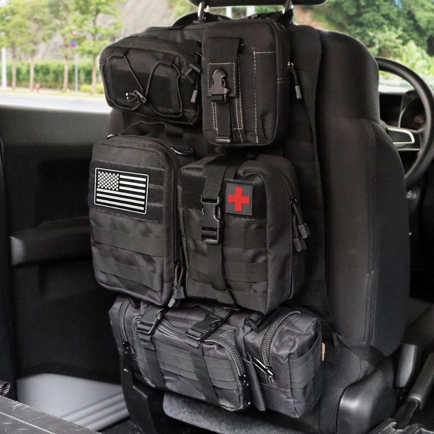 Tactical Car Seat Back Organizer, Upgrade Tactical Vehicle Panel Organizer with 5 Detachable  Pouch, Universal fits for Most of Vehicle