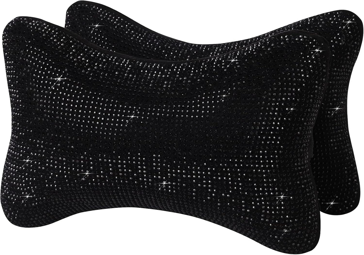 2Pcs Neck Rest for Car Neck Pillow for Driver, Auto Seat Headrest Cushion Driving Relax Necksupport Black Diamonds Bling Car Accessories for Women Men High Grade
