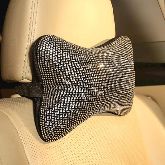 2 Packs Bling Bling Car Headrest Pillows for Driving Seat Crystals Auto Neck Support Relax Comfort - Softness Travel Car Neck Pillow (Bling-Silver)