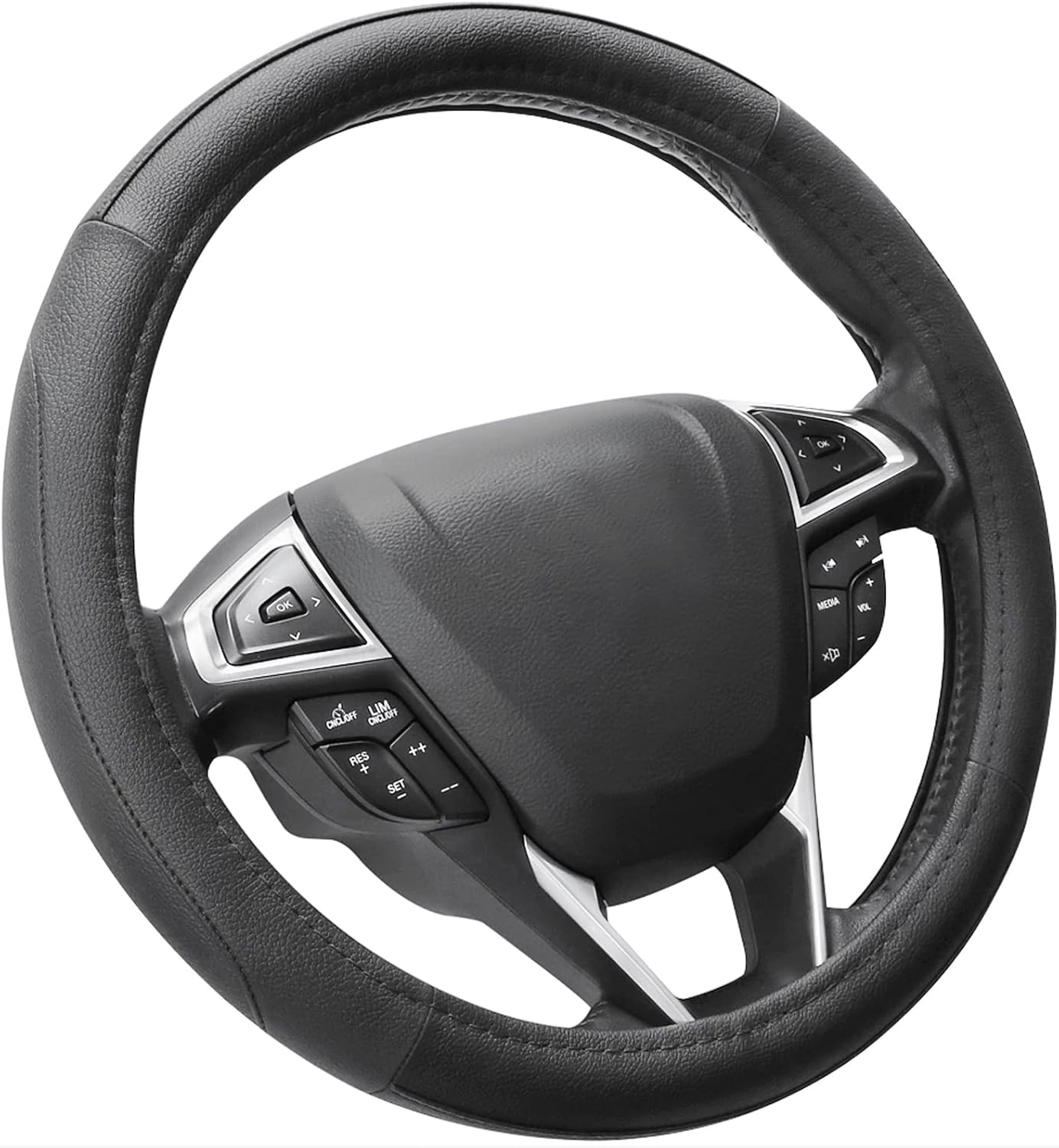 Car Steering Wheel Cover Universal Standard Size 14.5-15 inch, Black Microfiber Leather