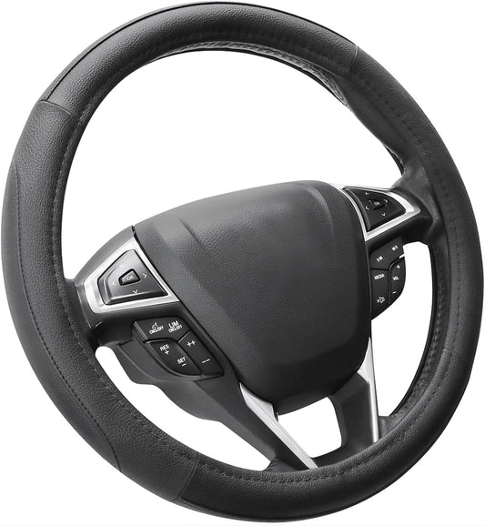 Car Steering Wheel Cover Universal Standard Size 14.5-15 inch, Black Microfiber Leather