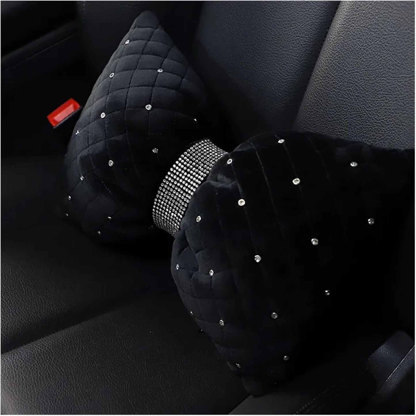 1PC Quality Diamond Bowknot Car Neck Pillow Rhinestone Headrest Seat Support Waist Pillows Crystal Car Interior Accessories(White Waist Pillow)
