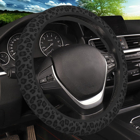 Black Leopard Print Cheetah Elastic Steering Wheel Cover, Non-Slip Breathable Neoprene Steering Wheel Covers, Women Leopard Car Accessories, Universal 15 Inch Fit Auto, s, Truck