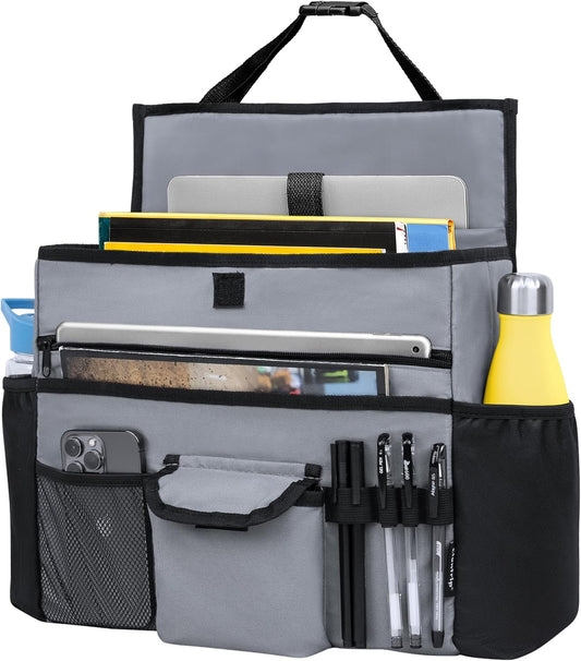 Car Front Seat Organizer, Back Seat Storage with Adjustable Straps Truck Seat Organizers for Delivery Drive, Office File, Passenger Seat Gray