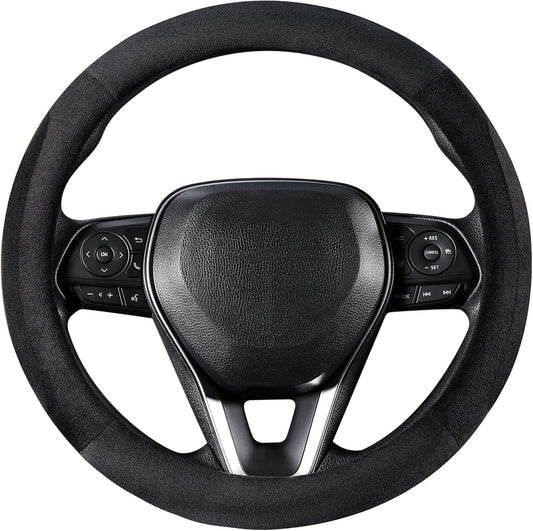 Black Plush Winter Auto Car Steering Wheel Cover Universal 15 inch