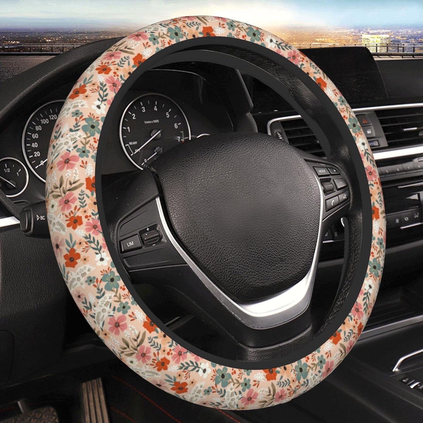 Retro Pigeon Flower Floral Steering Wheel Cover Universal Car Interior Accessories for Women Men 15 Inch Anti Slip Breathable Odorless Neoprene Decor Car   s Truck Protector
