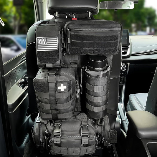 Seat Back Organizer,Universal Tactical Car Back Seat Organizer Bag Vehicle Organizers Panel Protector Organizers with 5 Detachable Pouches for Car Truck Jeep Vehicle (Black)