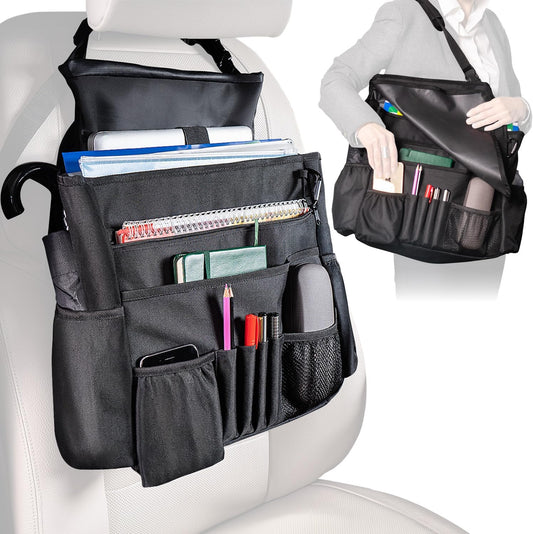 Front Seat Car Organizer with Cover and Laptop Storage - Back Seat or Passenger Car Organization with Adjustable Straps - Universal for Police, Driver, Office, Travel, Truck, Ideal for Law Enforcement