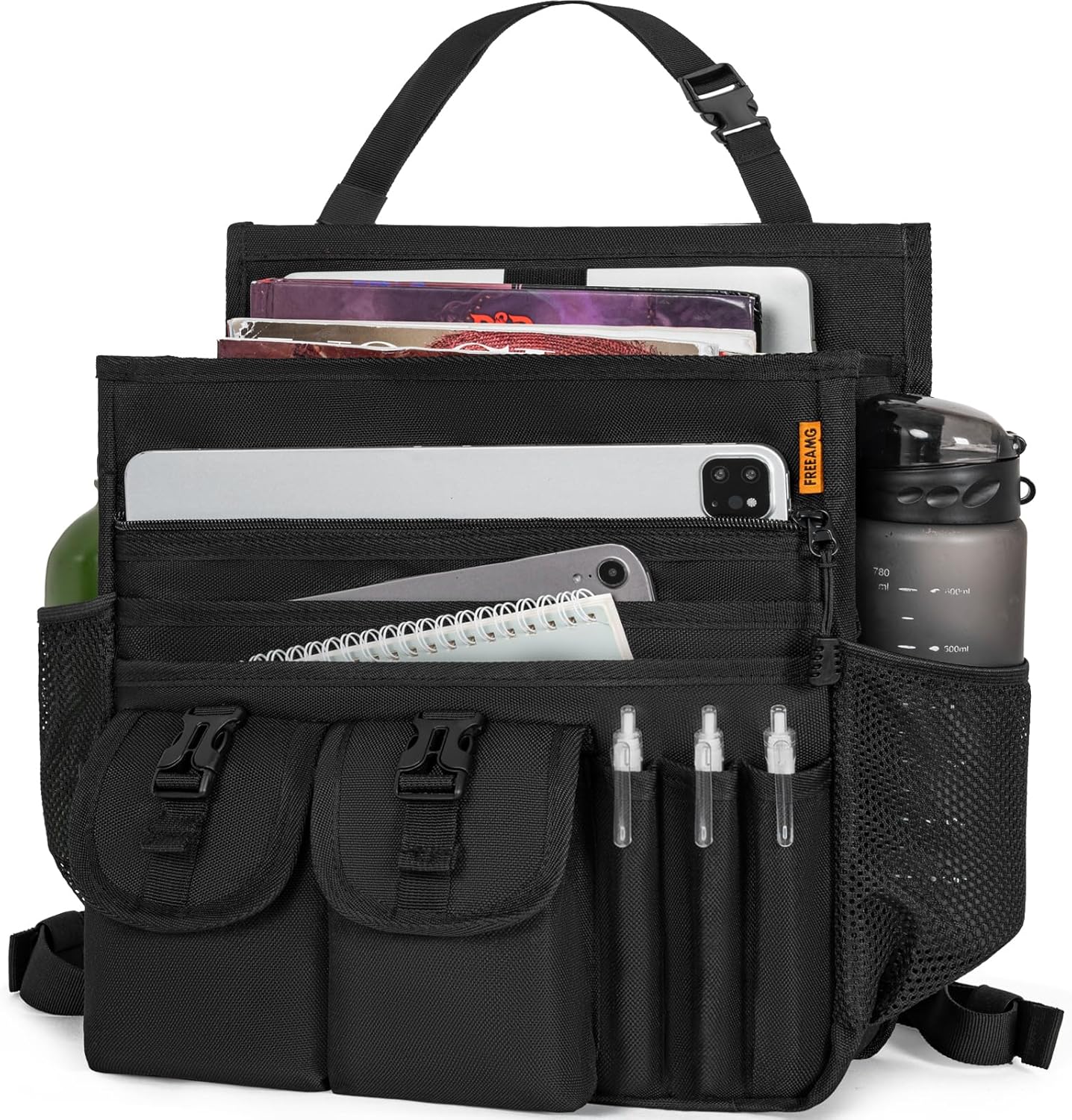 Car Front Seat Organizer Backseat Organizer with Dedicated Tablet Laptop Storage Adjustable Shoulder Strap Cup Holder Truck Seat Storage for Passenger, Law Enforcement, Police, Patrol Bag