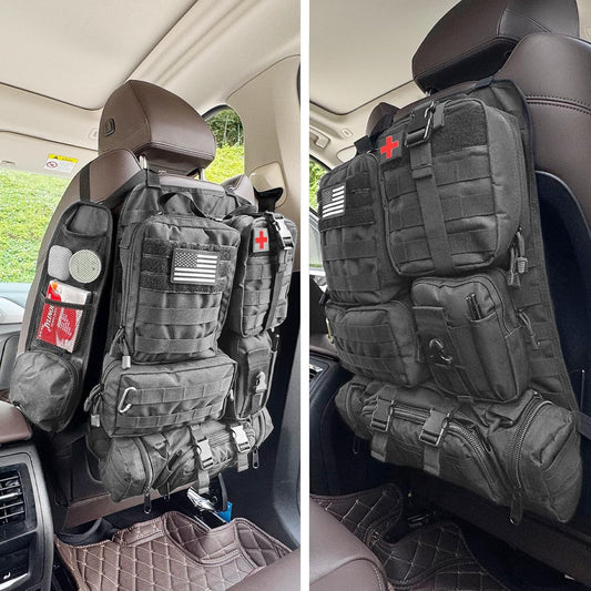 7 PACK Tactical Seat back organizer Truck organizer With 6 Detachable Pouches Universal For Car Truck Ford Jeep Military-Grade Thicker And Heavier Panels With Multi-functional Packs (7 PACK -BLACK)